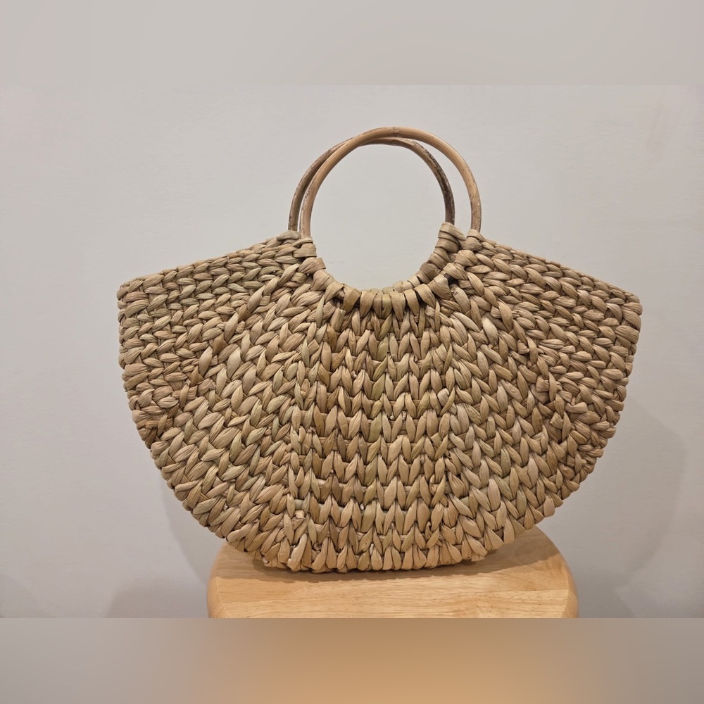 Handwoven Straw Tote Bag - Natural
